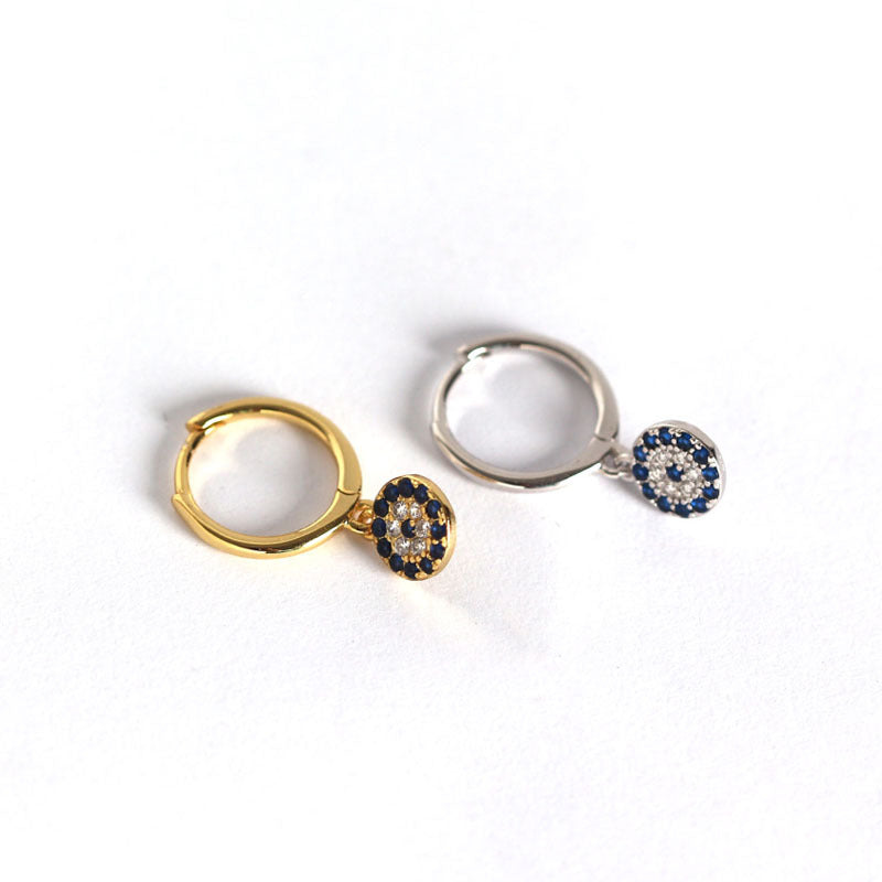 ROUND EVIL EYE HUGGIE HOOP EARRINGS