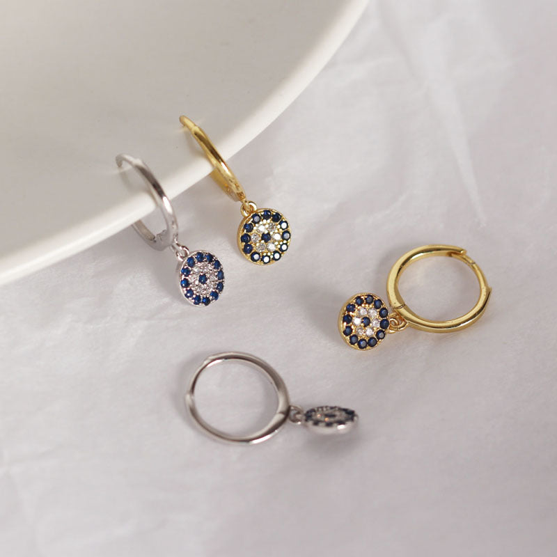 ROUND EVIL EYE HUGGIE HOOP EARRINGS ~ BUY 2 SAVE 15%