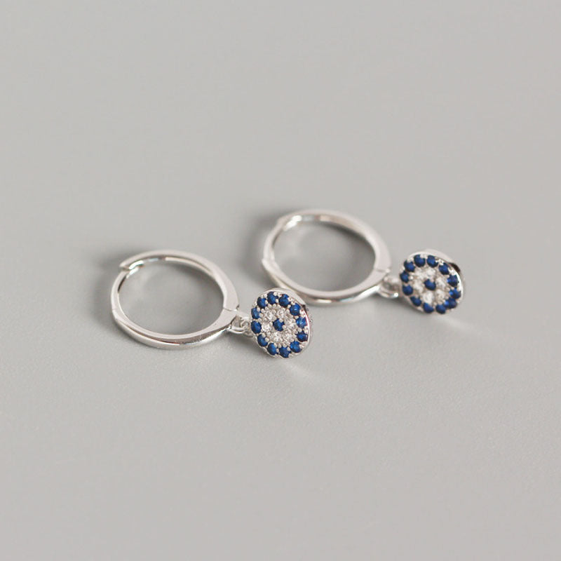 ROUND EVIL EYE HUGGIE HOOP EARRINGS