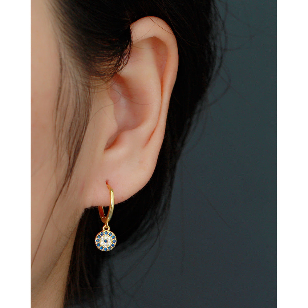 ROUND EVIL EYE HUGGIE HOOP EARRINGS