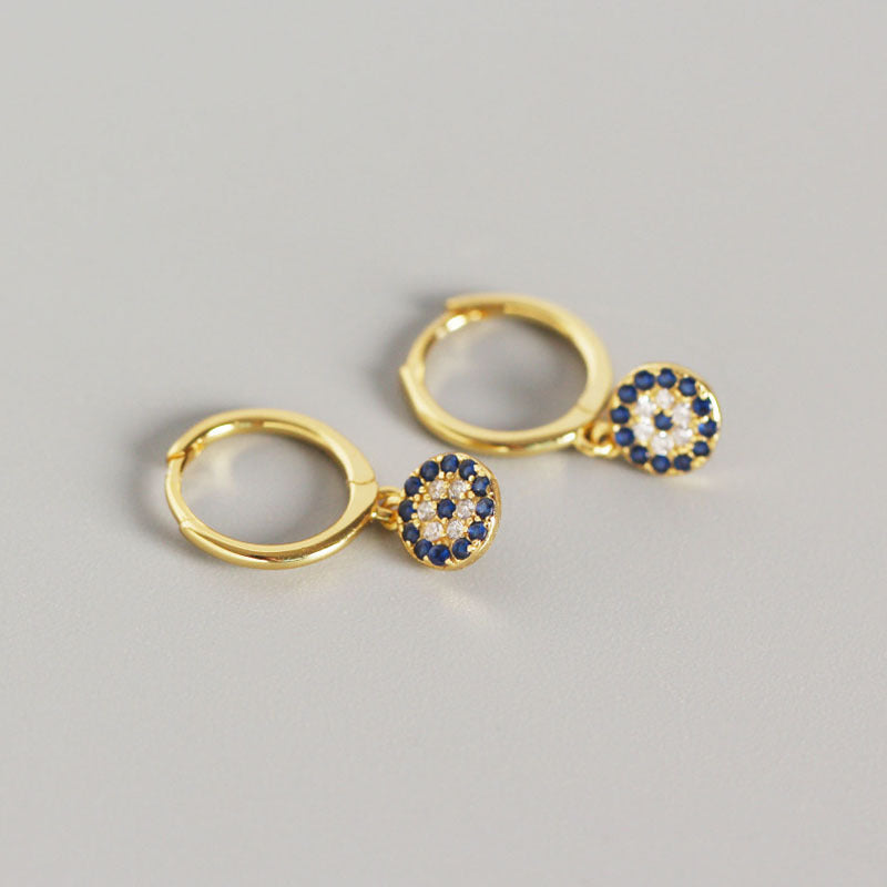 ROUND EVIL EYE HUGGIE HOOP EARRINGS