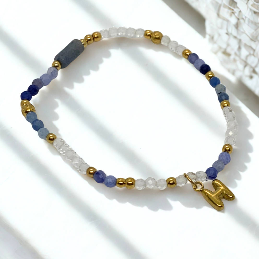 Initial Beaded Bracelet - BLUE, LIGHT PINK OR TURQUOISE