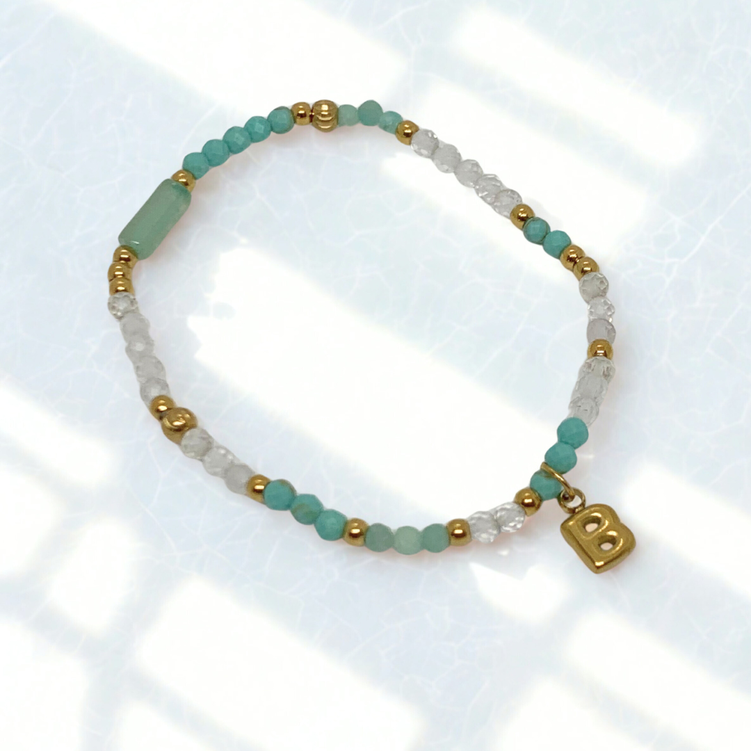Initial Beaded Bracelet - BLUE, LIGHT PINK OR TURQUOISE