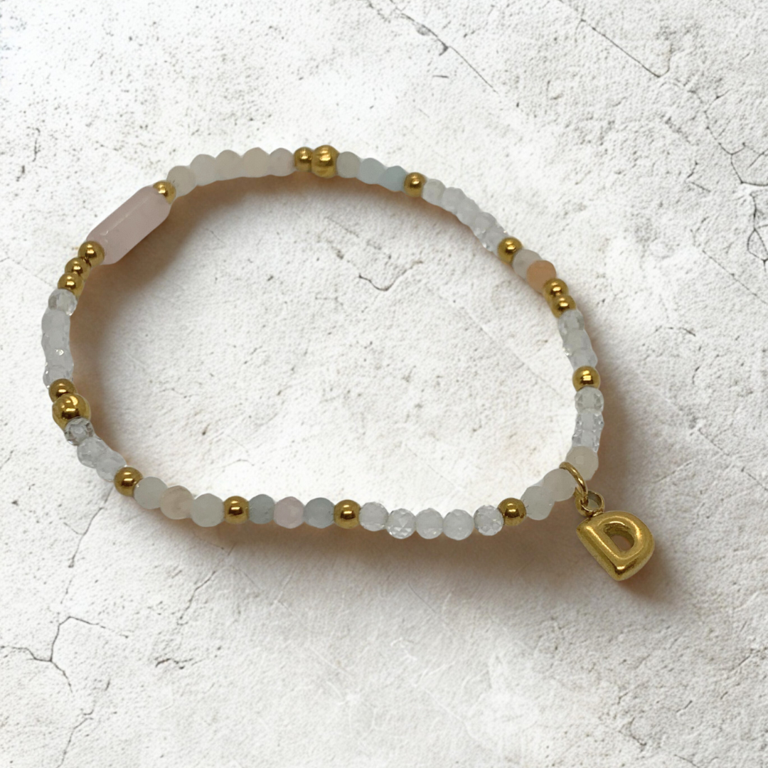 Initial Beaded Bracelet - BLUE, LIGHT PINK OR TURQUOISE