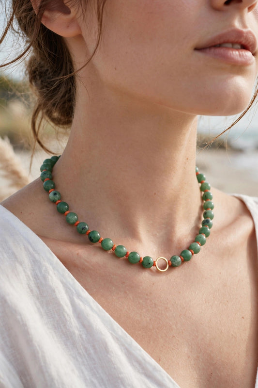 OVER THE RAINBOW GREEN AVENTURINE BEADED NECKLACE