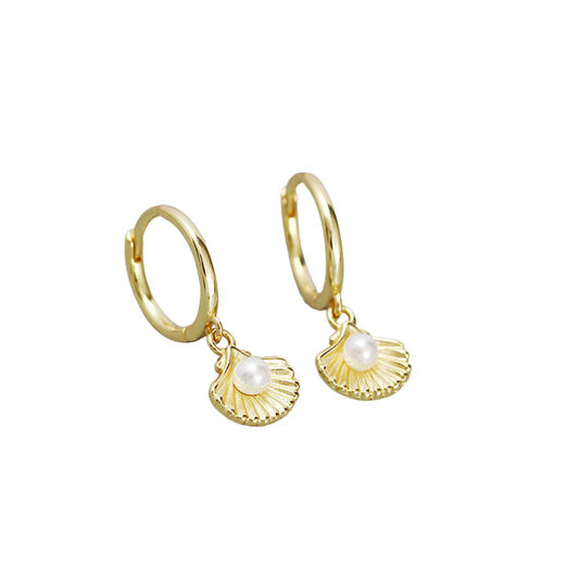 BY THE SEA PEARL HUGGIE HOOP EARRINGS