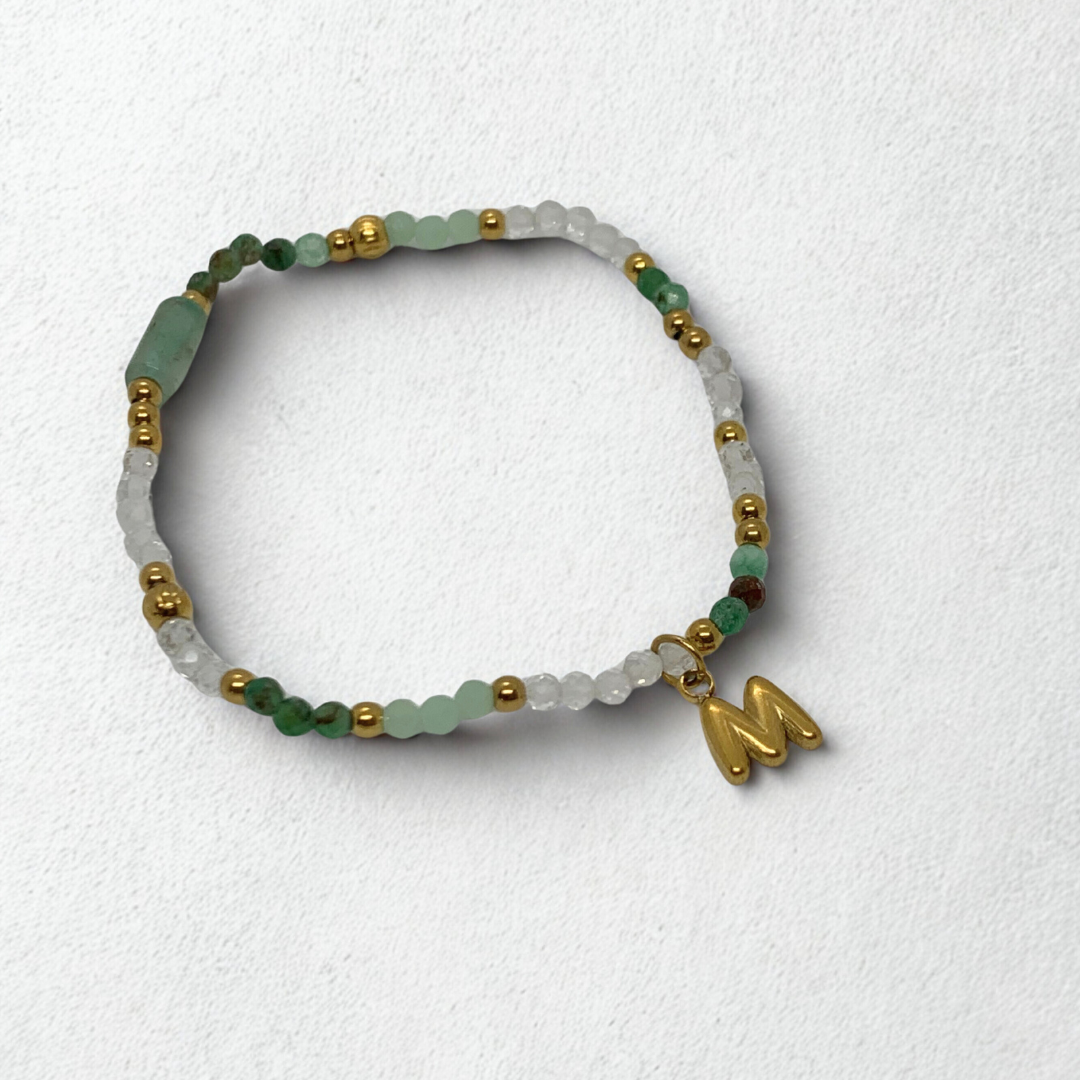 Initial Beaded Bracelet - PINK, GREEN OR ORANGE
