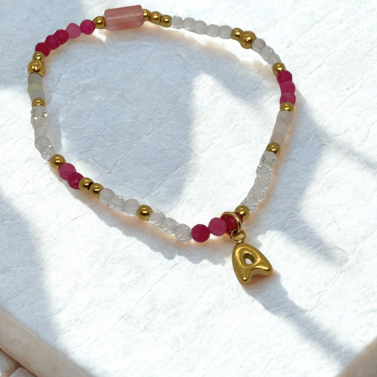 Initial Beaded Bracelet - PINK, GREEN OR ORANGE