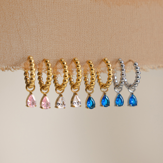 RIPPLE  STONE SET HUGGIE HOOP EARRINGS ~ BUY 2 SAVE 15%