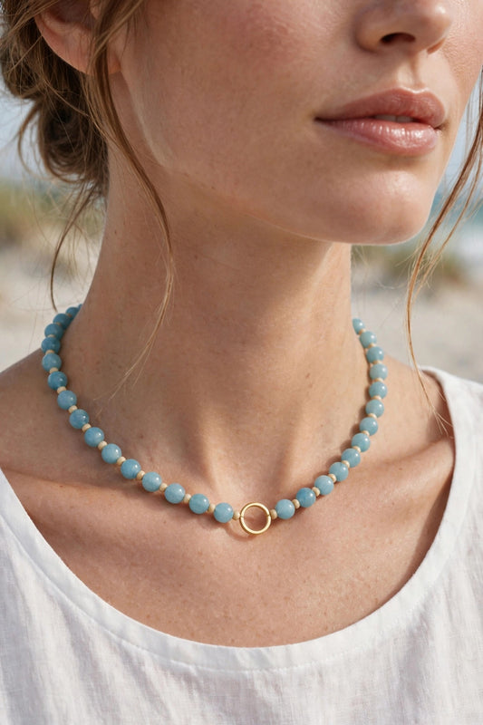 OVER THE RAINBOW AQUAMARINE BEADED NECKLACE