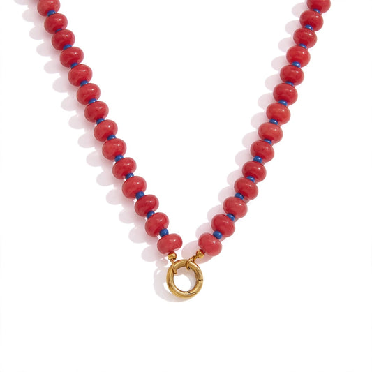OVER THE RAINBOW RED AGATE BEADED NECKLACE