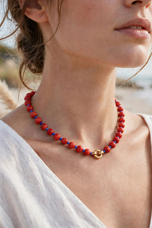 OVER THE RAINBOW RED AGATE BEADED NECKLACE
