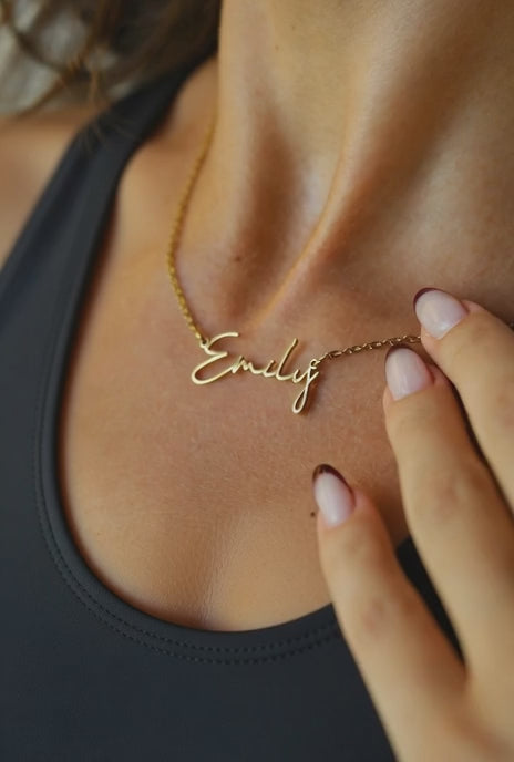 cursive name necklace gold