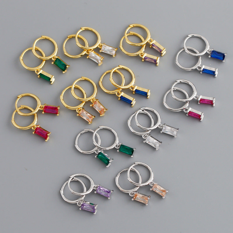 RECTANGLE  STONE SET HUGGIE HOOP EARRINGS