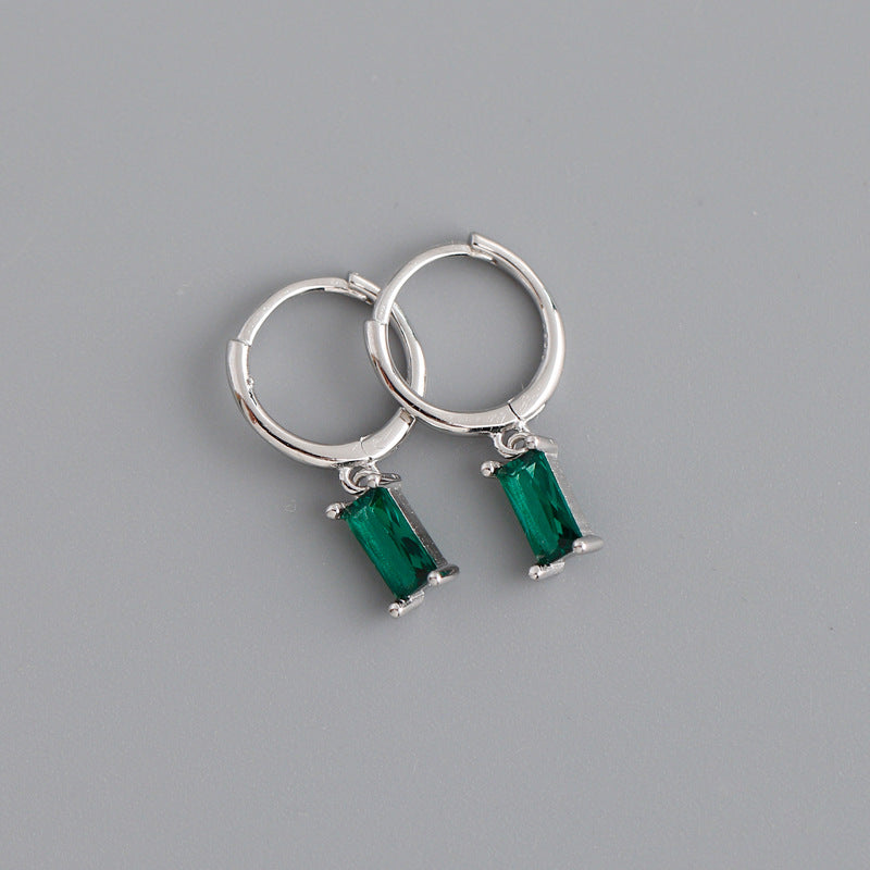 RECTANGLE  STONE SET HUGGIE HOOP EARRINGS