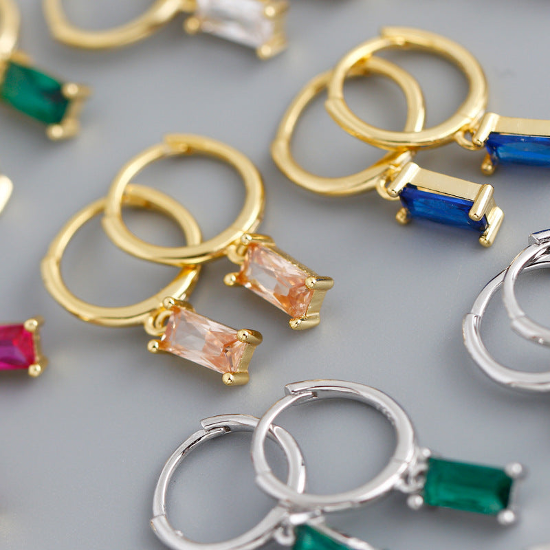 RECTANGLE  STONE SET HUGGIE HOOP EARRINGS