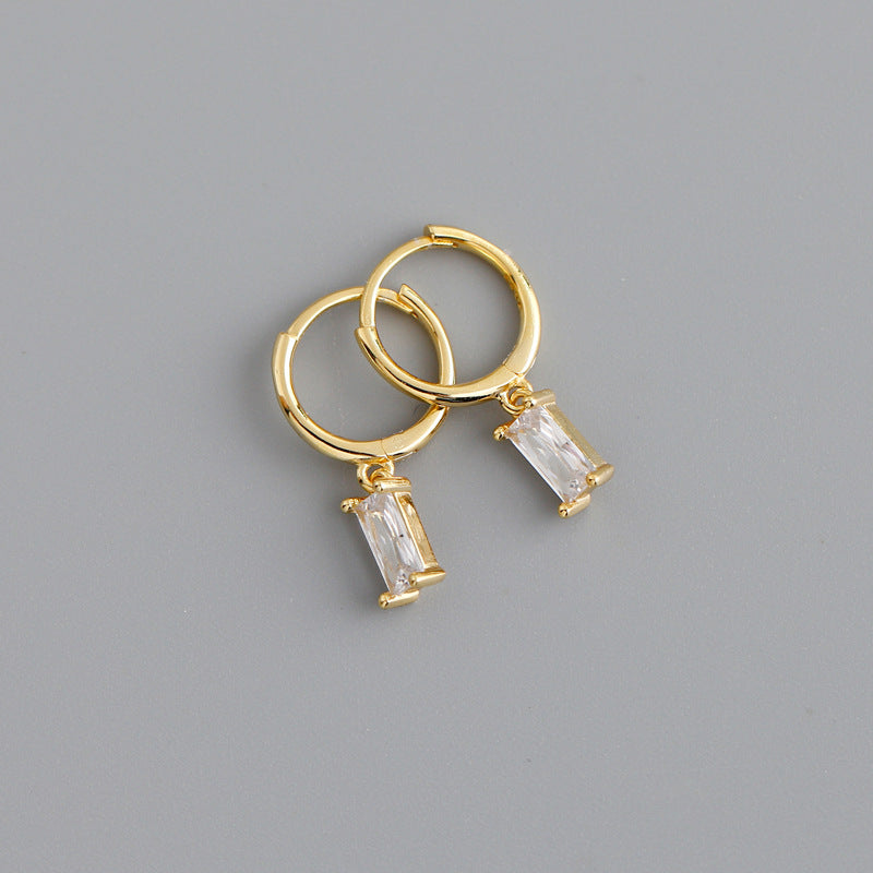 RECTANGLE  STONE SET HUGGIE HOOP EARRINGS