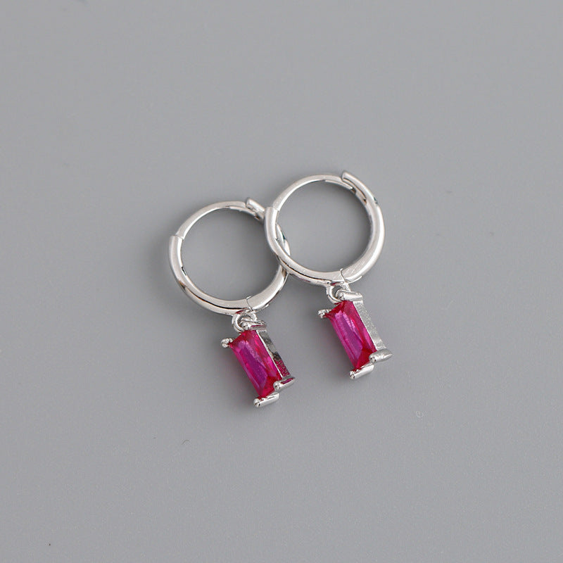 RECTANGLE  STONE SET HUGGIE HOOP EARRINGS