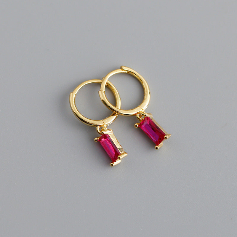RECTANGLE  STONE SET HUGGIE HOOP EARRINGS