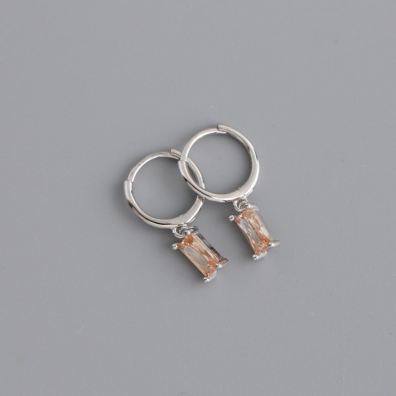 RECTANGLE  STONE SET HUGGIE HOOP EARRINGS