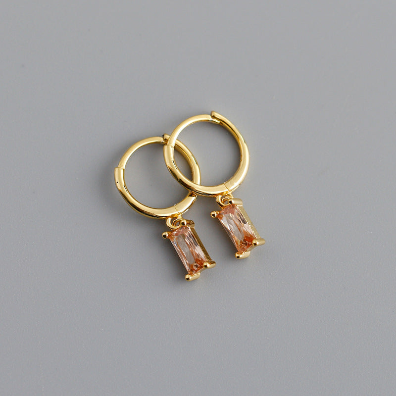 RECTANGLE  STONE SET HUGGIE HOOP EARRINGS