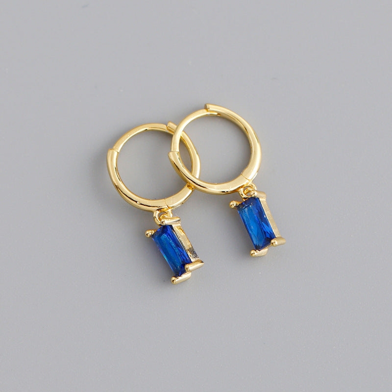 RECTANGLE  STONE SET HUGGIE HOOP EARRINGS